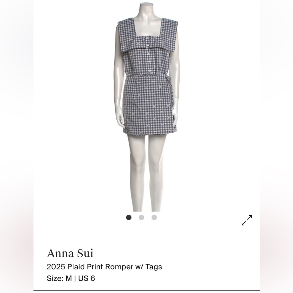 Anna Sui Navy and White Gingham Dress with tags and head band